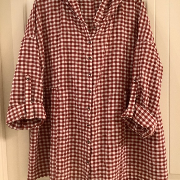 Easel Red and White Gingham Checked Button Up Top Size L. Super cute on! - Picture 1 of 5